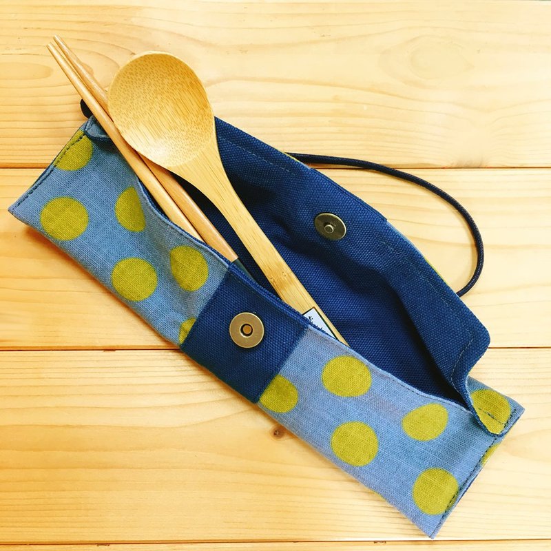 笔袋/筷套 (绅士圆饼) (附木制筷子和汤匙) 接单生产* - 汤勺/锅铲 - 棉．麻 蓝色