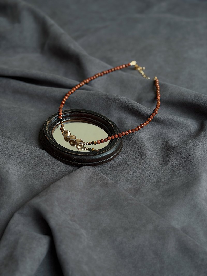 天地尘土道心 天然虎眼石x金砂石 18k 原创手作小众串珠项链 - 项链 - 宝石 多色