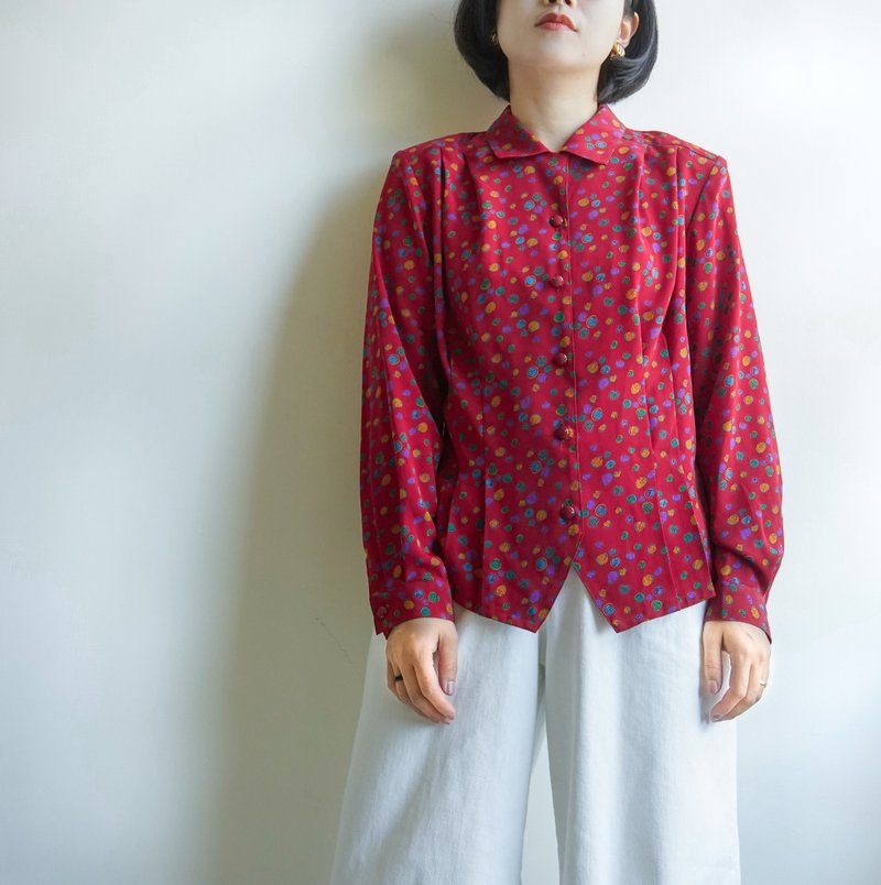 手绘气泡/日本古着衬衫 - 女装衬衫 - 聚酯纤维 