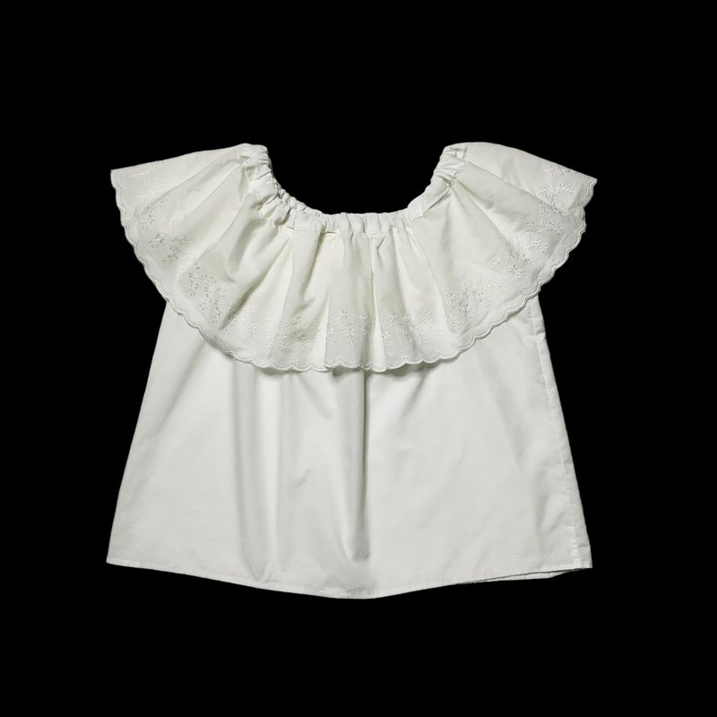 一字肩刺绣白上衣 - 女装衬衫 - 其他人造纤维 白色