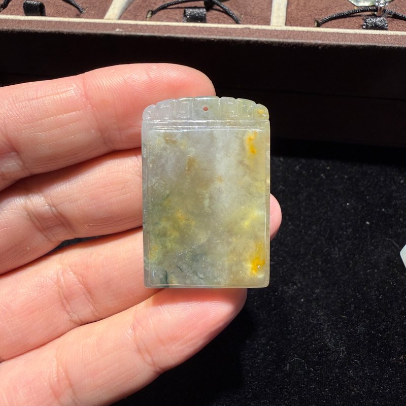 瀚玉珠宝 天然缅甸翡翠 冰种黄仿古缅甸玉牌 冰黄翡翠 无事牌 - 其他 - 玉石 