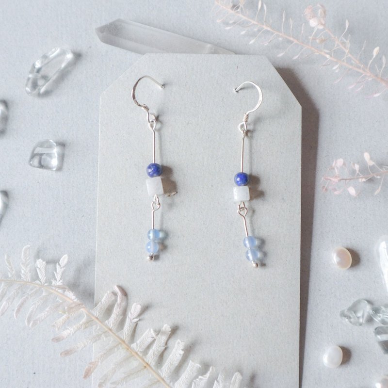 925银天然石几何系列耳环-星象 - 耳环/耳夹 - 银 蓝色