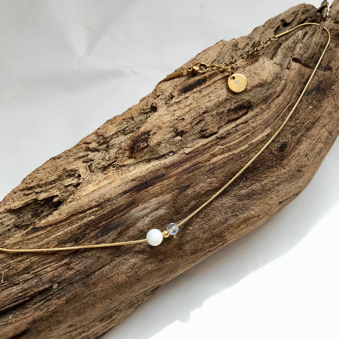 Snake chain choker surgical Stainless Steel natural stone N001 - 项链 - 贵金属 金色