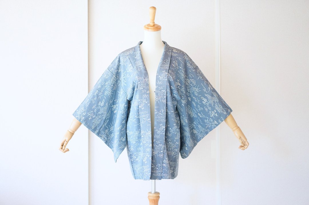 Vintage kimono jacket, Haori, Japanese Kimono /4587 - 女装休闲/机能外套 - 丝．绢 蓝色
