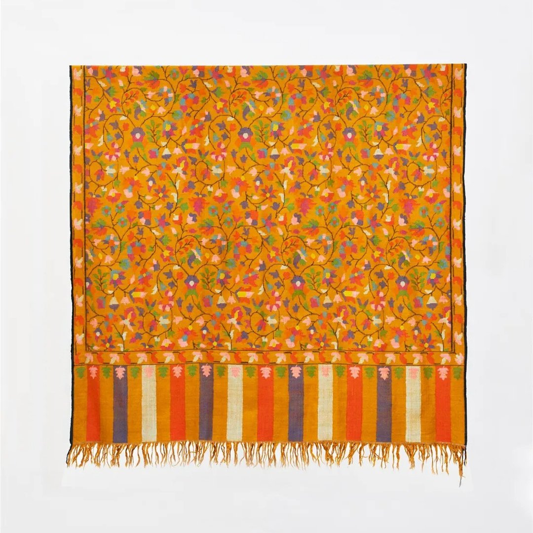 (现货)克什米尔经典花卉图腾顶级手织卡尼Hand Woven Kani - 围巾/披肩 - 羊毛 橘色