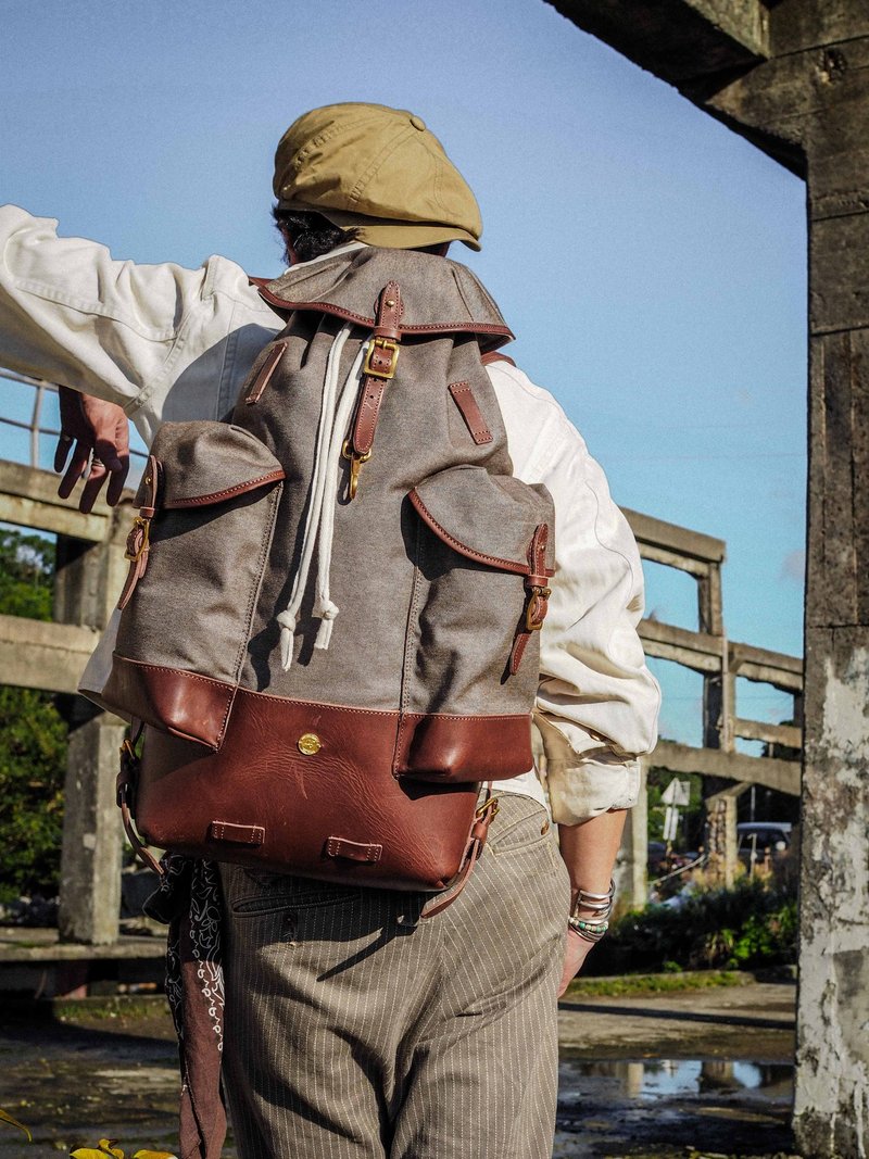 Retro Army Backpack 后背包 - 后背包/双肩包 - 真皮 咖啡色
