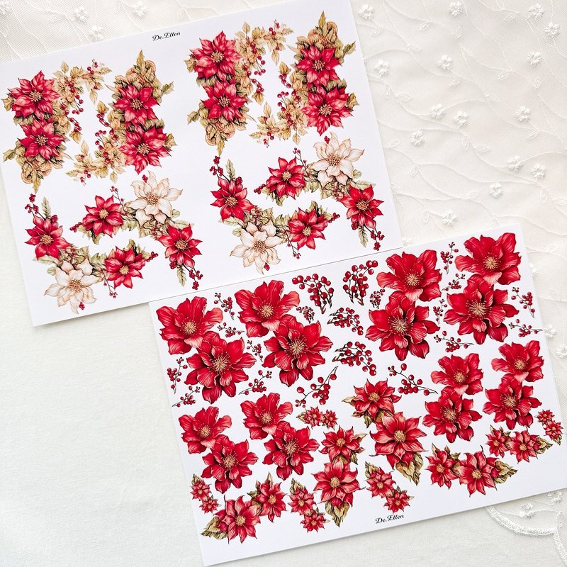 A236 红色 - 彩色花卉 - 贴纸 - 纸 