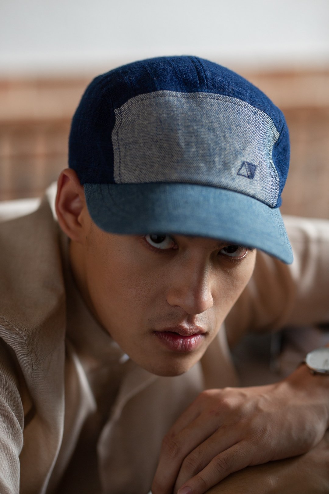 JUN Indigo Dye Handwoven Cotton 5 Panel Cap - 帽子 - 棉．麻 蓝色