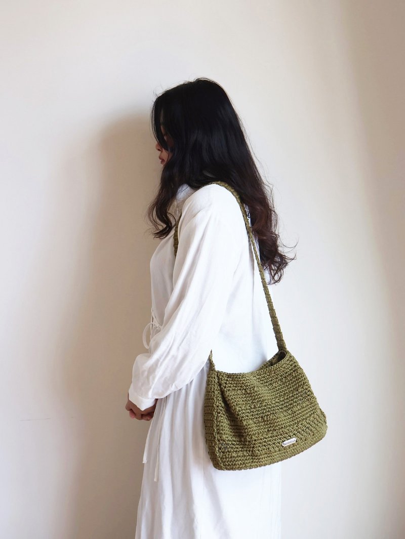 立体抓褶苎麻托特包-麦田 肩背包 斜背包 - 侧背包/斜挎包 - 棉．麻 绿色