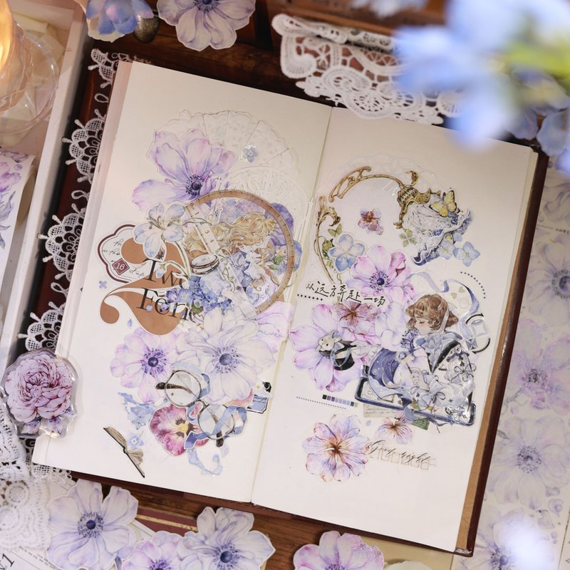 银霜 复古银莲大花卉 PET 和纸胶带 - 纸胶带 - 纸 紫色