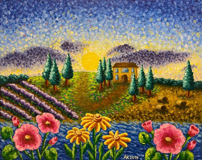 避暑别墅，风景，原创油画，纸板油画 - 墙贴/壁贴 - 其他材质 多色