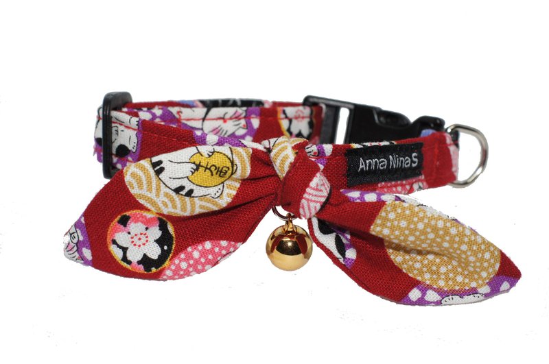 宠物狗狗项圈 快速出货 招财红猫 凯莉巾 S-2L - 项圈/牵绳 - 棉．麻 