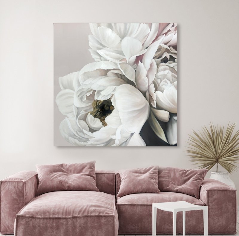 牡丹画 | 牡丹画原作 | 花卉原作 | 灰丝牡丹 - 墙贴/壁贴 - 棉．麻 灰色