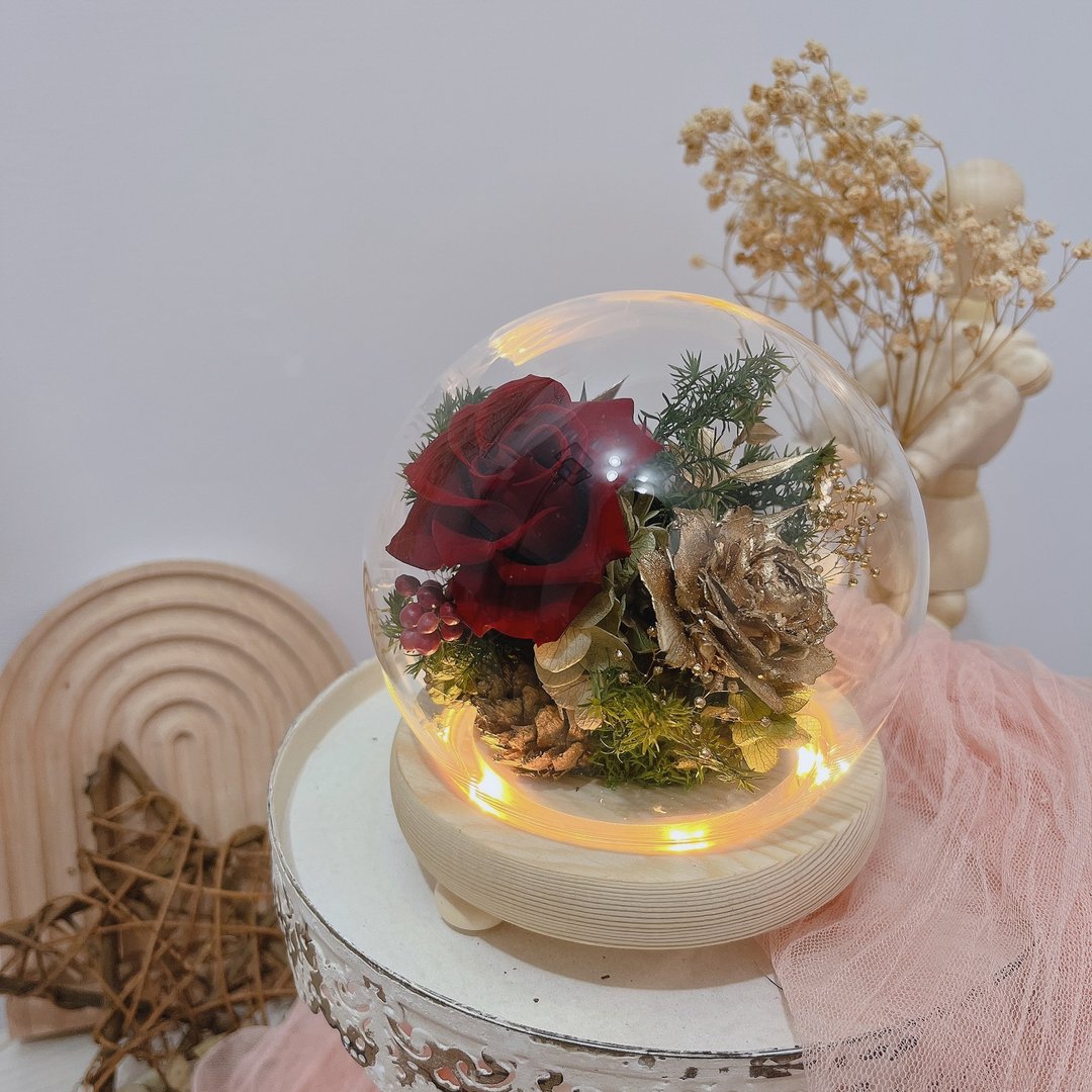 情人节礼物/氛围感永生花夜灯/酒红色系 - 干燥花/捧花 - 植物．花 红色