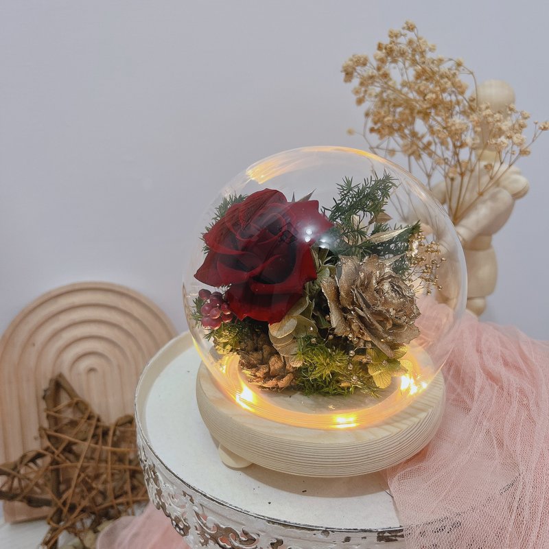 情人节礼物/氛围感永生花夜灯/酒红色系 - 干燥花/捧花 - 植物．花 红色