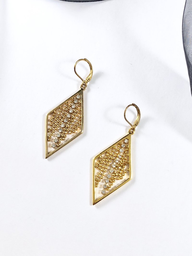 Vintage 80s Gold Dangle Waterfall Earrings - 耳环/耳夹 - 贵金属 金色