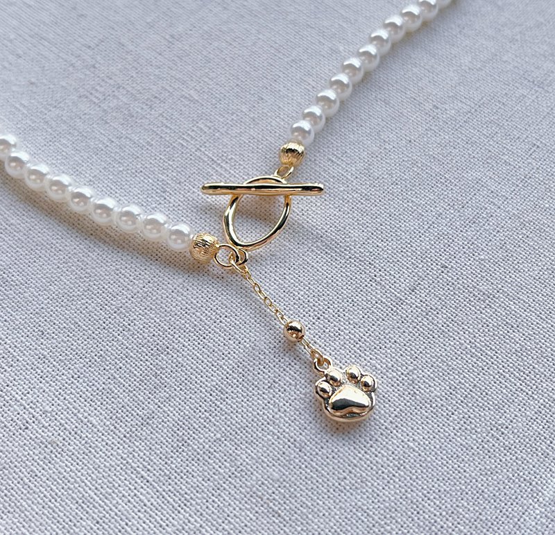 14K包真金猫掌OT扣珍珠项链 - 项链 - 其他金属 金色