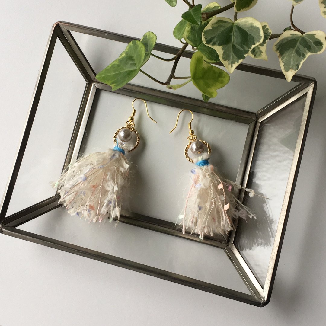 Loose spring tassel earrings or earrings 5 - 耳环/耳夹 - 棉 粉红色