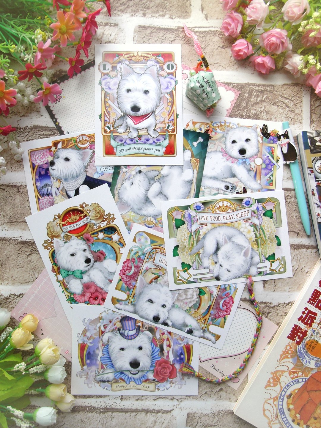 狗语花香-明信片套组(8张一套) - 卡片/明信片 - 纸 白色