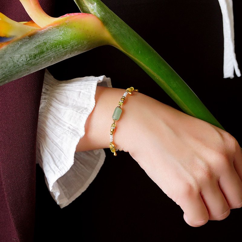 健康 x 东陵玉 月光石 黄玉 橄榄石 水晶 定制化【秋日余晖】手环 - 手链/手环 - 宝石 