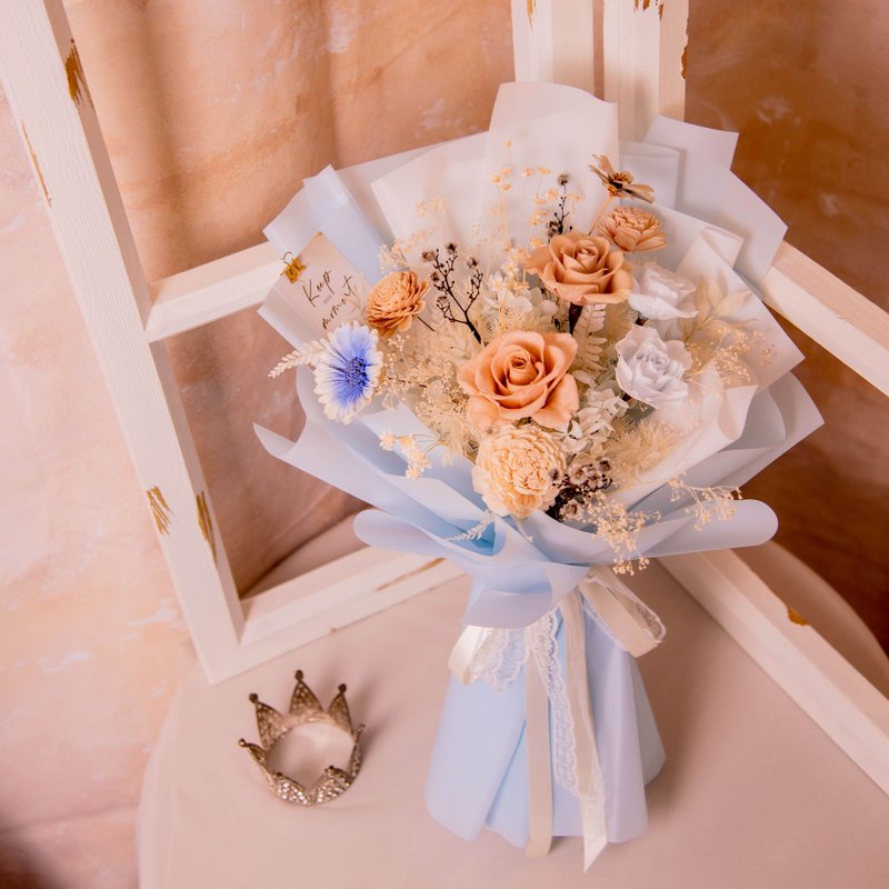 【海洋风】白奶茶色 中型 永生花 干燥花花束 / 求婚 告白 生日 - 干燥花/捧花 - 植物．花 蓝色