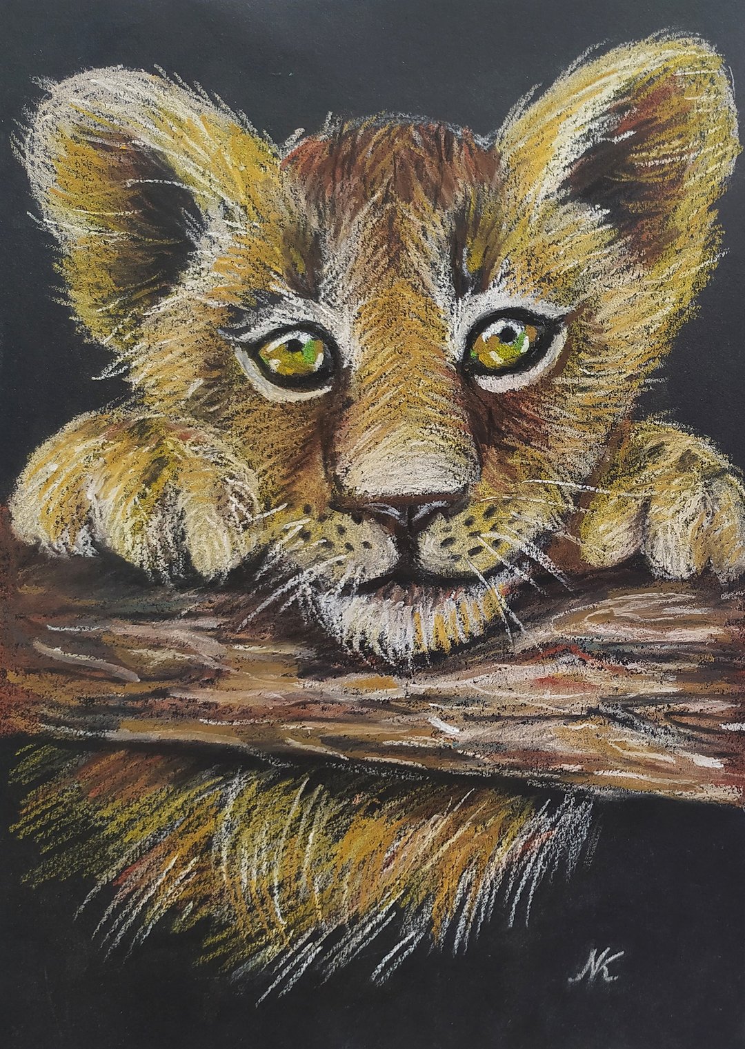 Portrait of a lion cub painting animal art oil pastel painting for the nursery - 墙贴/壁贴 - 纸 蓝色