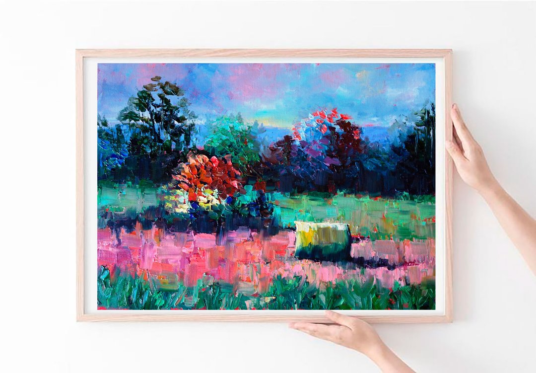 Wildflower Painting Oil Meadow Original Art 油畫原作 Landscape Artwork - 海报/装饰画/版画 - 颜料 多色