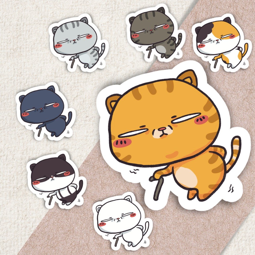 猫咪贴纸 / 呦我的腰 / pvc / 5cm - 贴纸 - 其他材质 多色