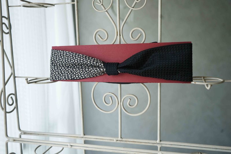 古董领带改造复古铁丝发带-银白黑拼接-/领巾发饰两用 - 发带/发箍 - 丝．绢 黑色