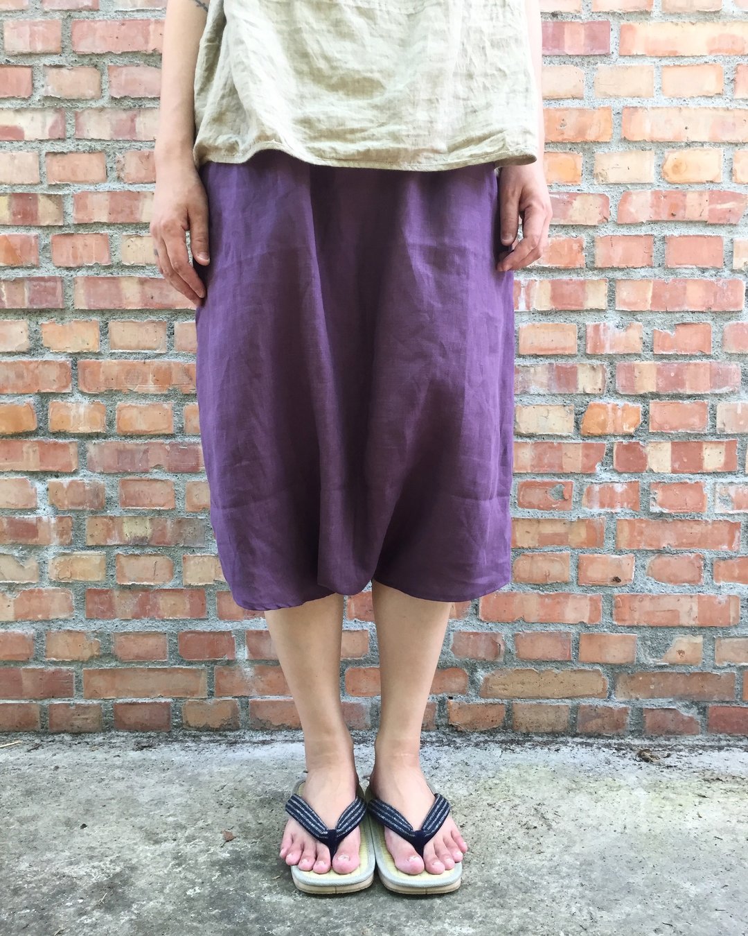 纯亚麻 日式富士型口袋裤 严选20色亚麻布 - 女装长裤 - 棉 紫色