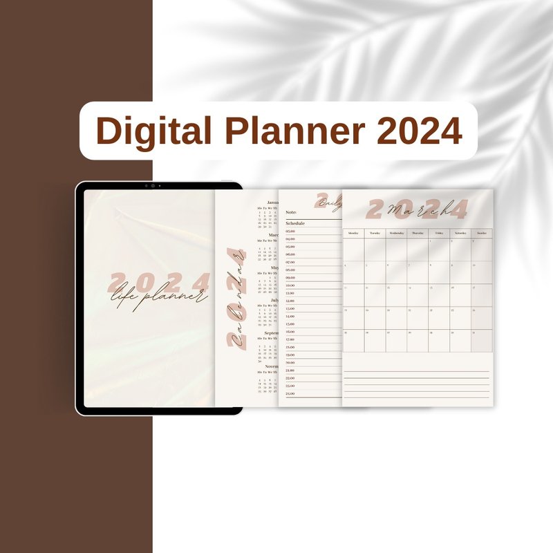 Simple Digital Planner 2024 PDF 美学米色规划师超链接（适用于 iPad） - 电子手帐及素材 - 其他材质 