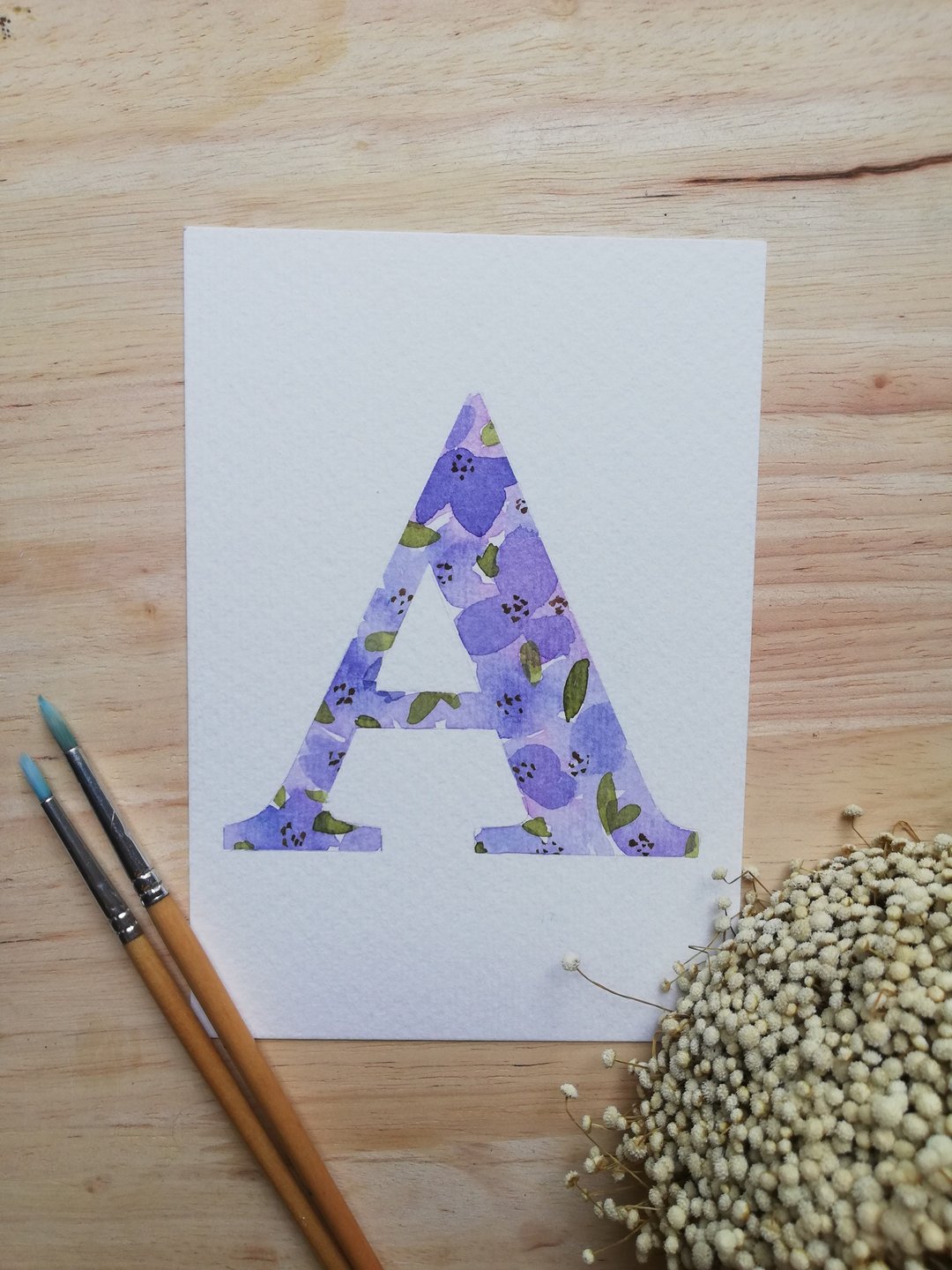 Floral Alphabet Original Painting - 摆饰 - 纸 多色