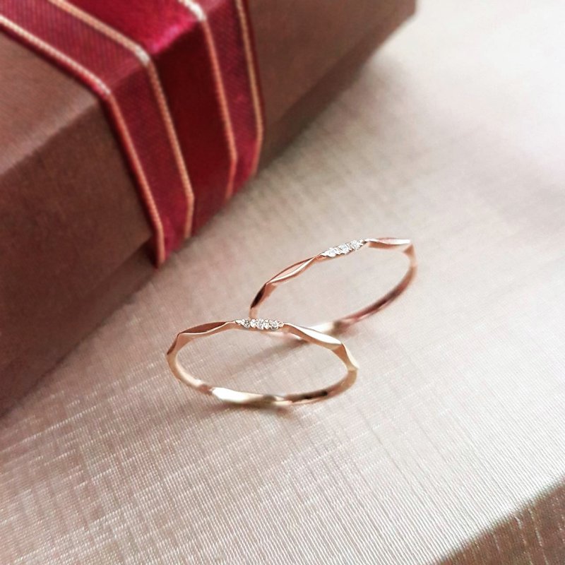 波光。10K天然钻石线戒 食指戒 订制戒 #9-#13 - 戒指 - 钻石 金色