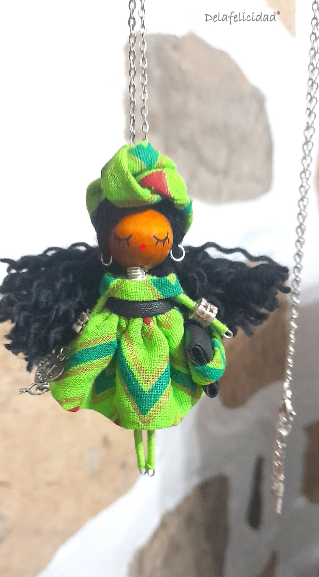 brooch doll and necklace Alika - 项链 - 木头 绿色