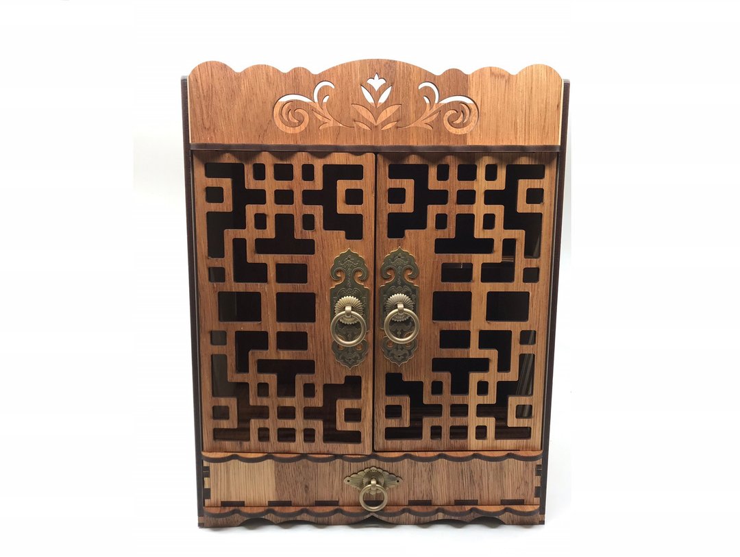 收纳盒(中国风大收纳盒) DIY 原木贴皮拼板 礼物 - 收纳用品 - 木头 咖啡色