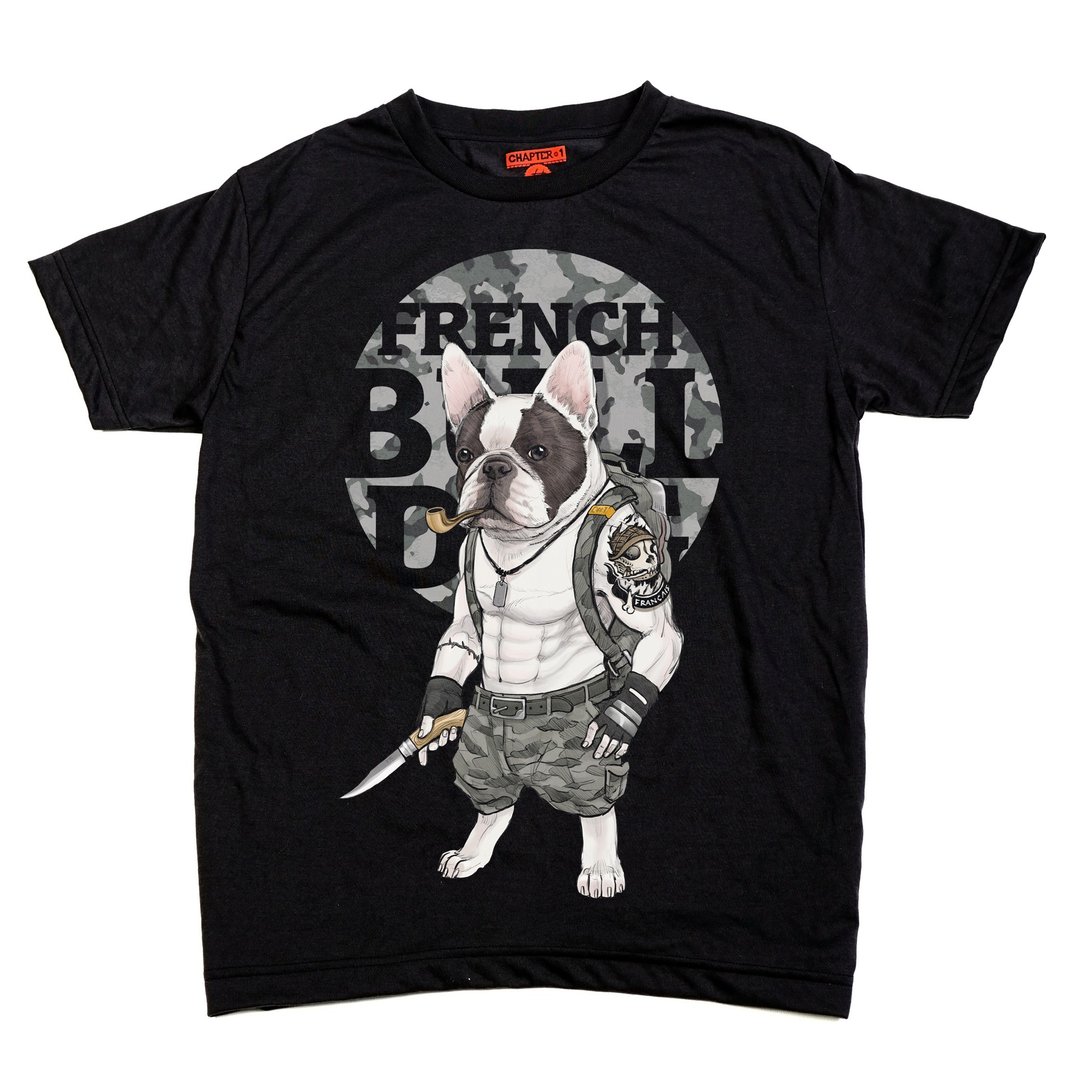 French Bulldog Scouting knife holding Chapter One T-shirt - 男装上衣/T 恤 - 棉 白色