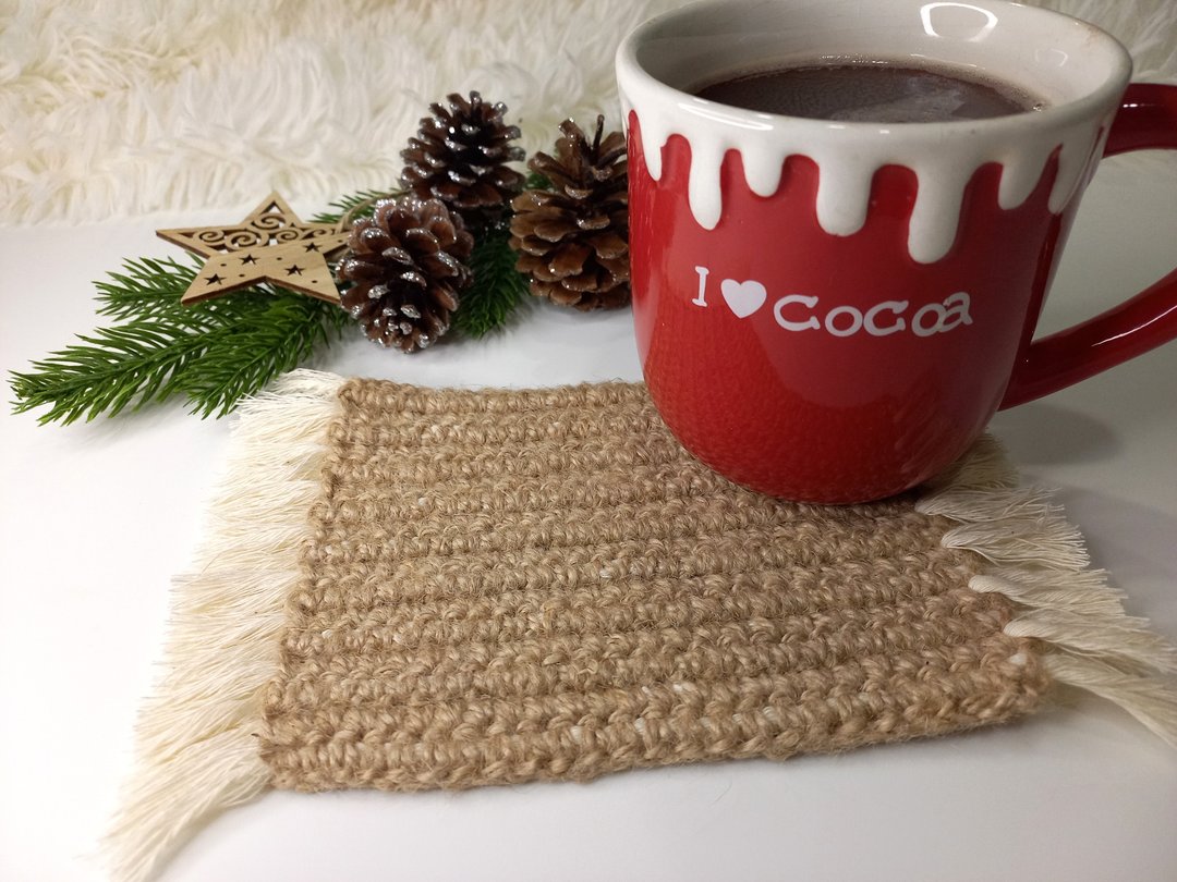 Jute crochet mug rug, jute placemat, jute napkin , eco friendly product - 餐垫/桌巾 - 环保材料 卡其色