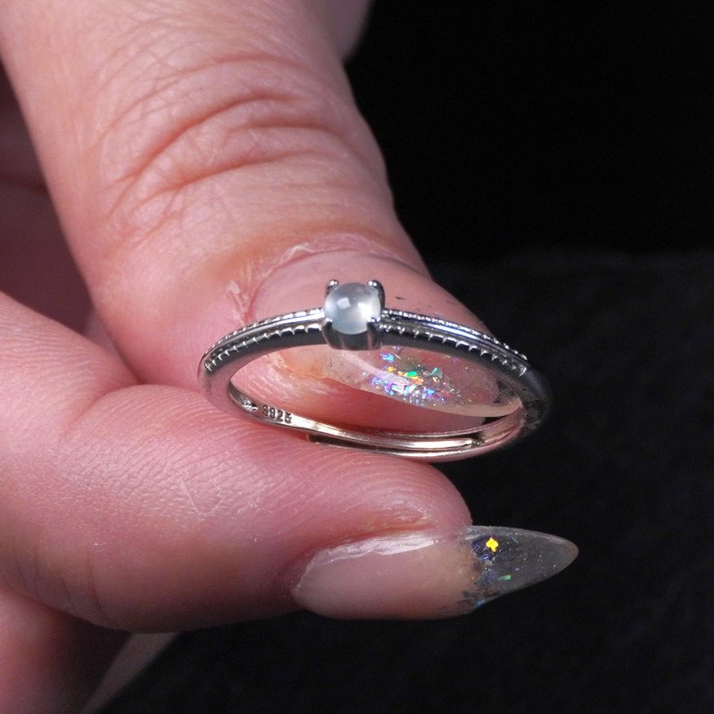 冰种翡翠蛋面戒指 925纯银 | 天然缅甸玉翡翠A货 | 送礼 - 戒指 - 玉石 透明