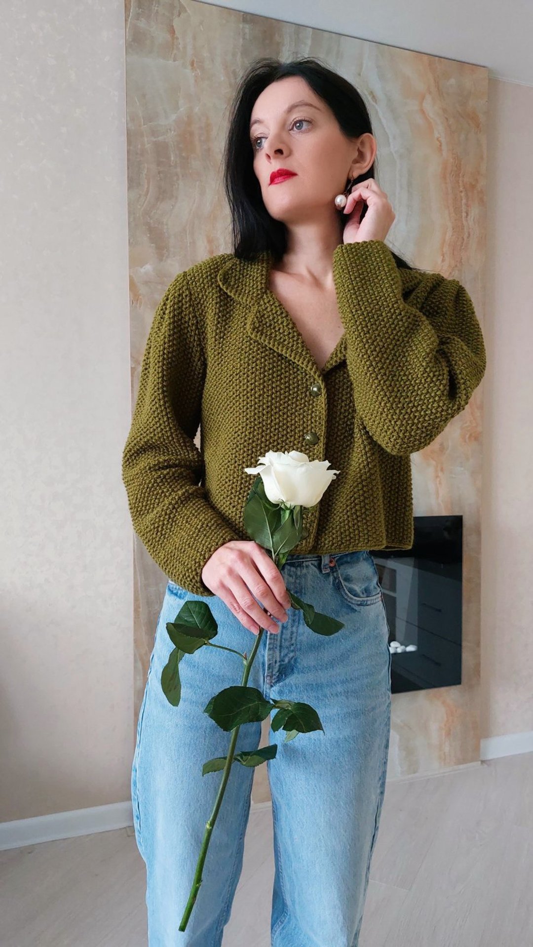 Short cardigan Double breasted coat Green sweater - 女装上衣 - 羊毛 