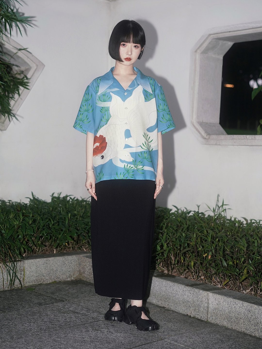 限定设计金鱼图案复古夏威夷衬衫短袖开领衬衫 夏日穿搭 - 女装衬衫 - 其他材质 多色