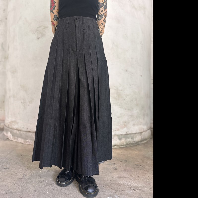 城堡百褶牛仔裤/男女同款 - 中性裤装 - 其他人造纤维 黑色