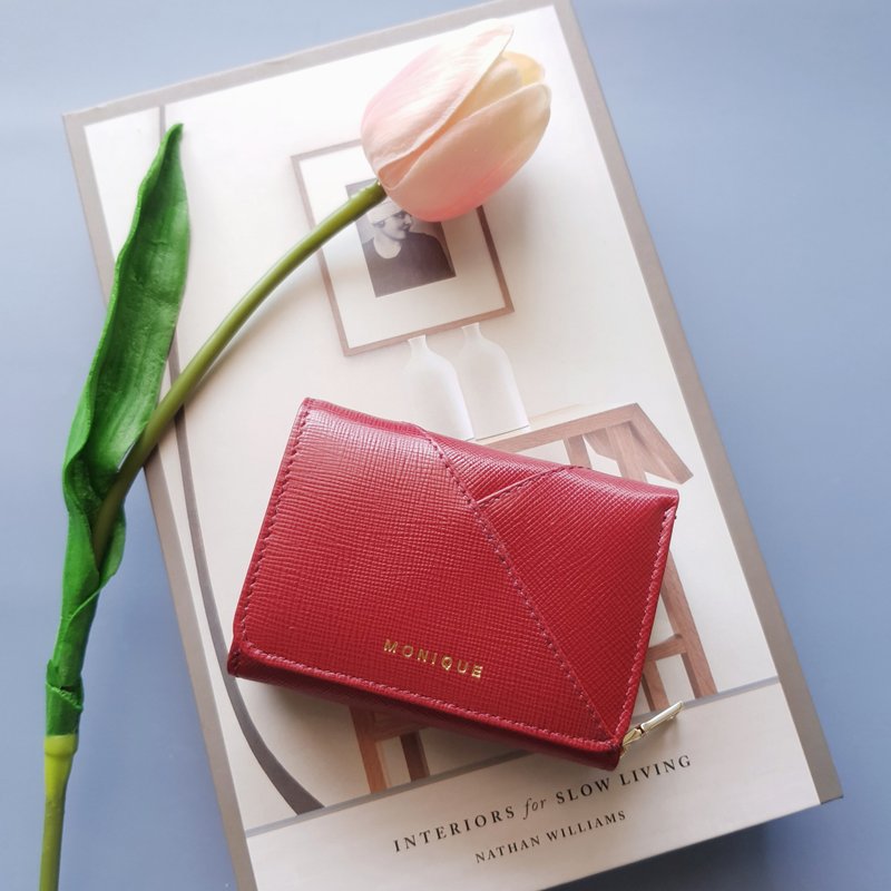 真皮短夹 Ellie Mini 款 / 口红红色 Burgundy Red - 皮夹/钱包 - 真皮 红色