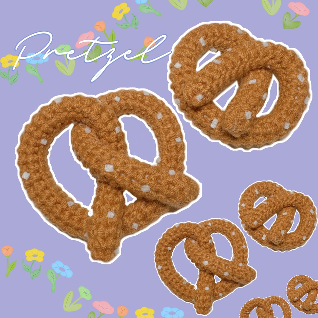 蝴蝶饼Pretzel Mood! 手工毛线编织蝴蝶饼吊饰胸针 - 徽章/别针 - 其他人造纤维 金色