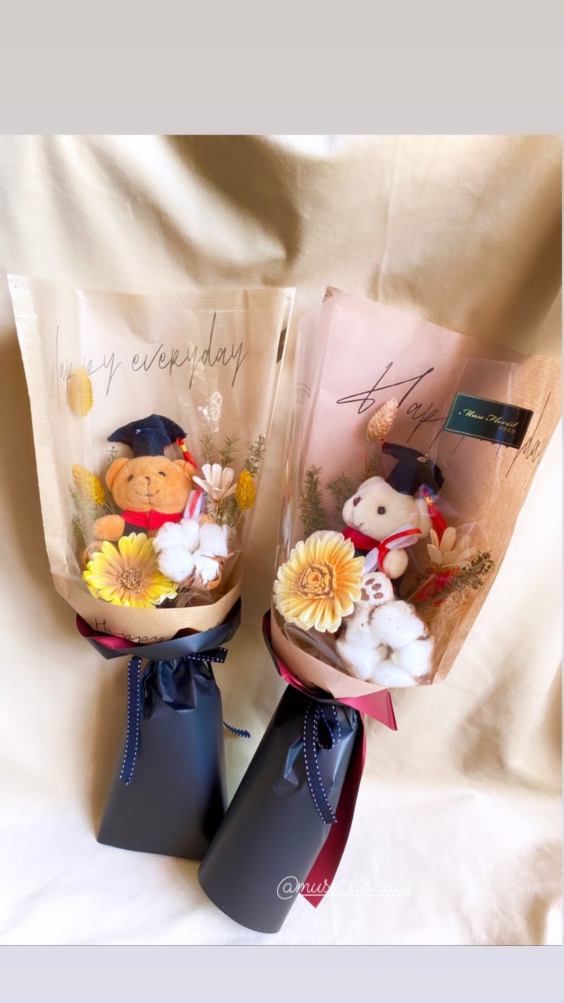 毕业熊花束/情人节花束/干燥花花束/永生花花束/毕业花束 - 干燥花/捧花 - 棉．麻 