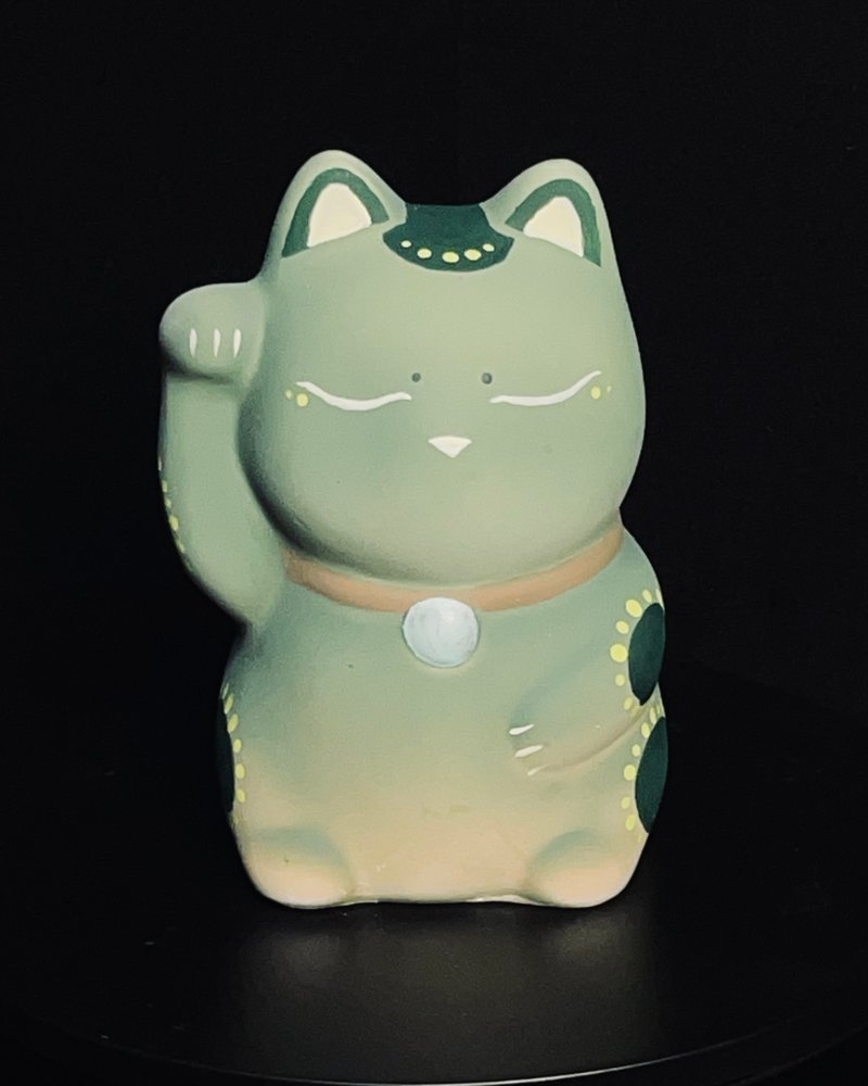 手绘石膏招财猫扩香石 - 香薰/精油/线香 - 其他材质 绿色