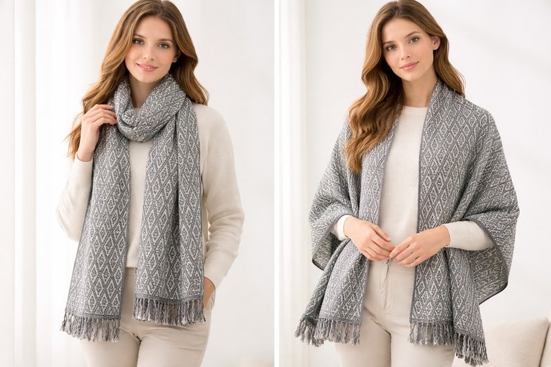 赛德克菱格纹披肩围巾25cm - 围巾/披肩 - 棉．麻 