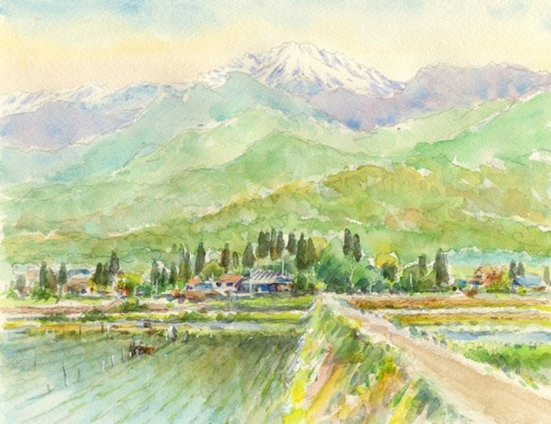 Watercolor painting Azumino spring - 海报/装饰画/版画 - 纸 绿色