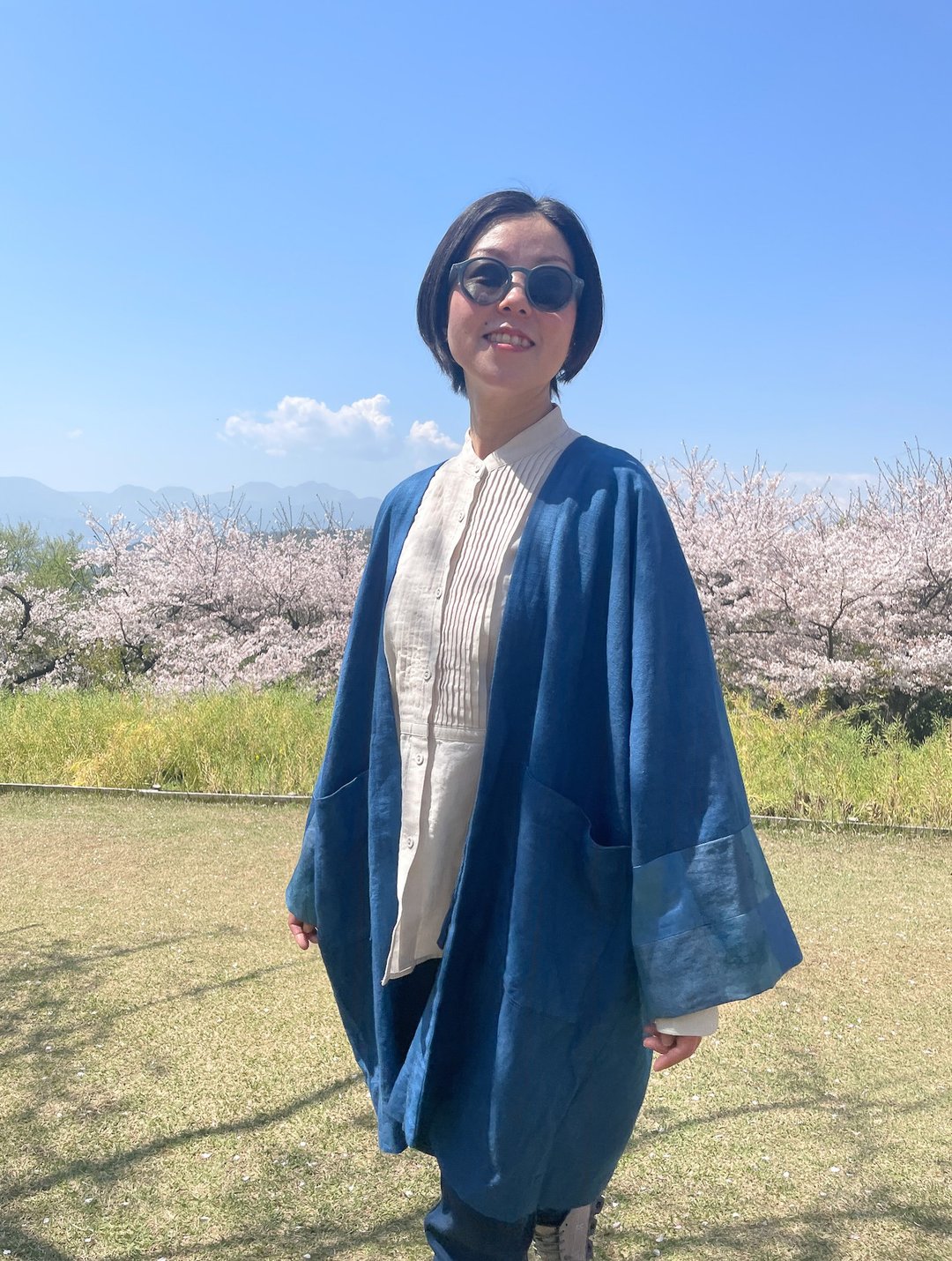 Made in Japan Hand-dyed indigo dye Haori Haori aizome japanblue patchwork Daylight patchwork - 中性连帽卫衣/T 恤 - 棉 蓝色