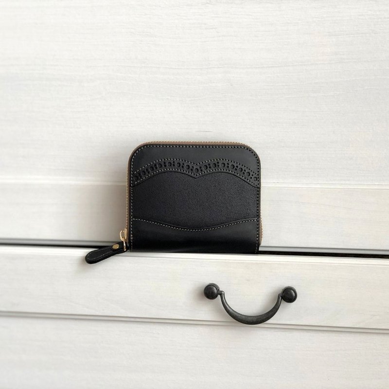 日本制【Takumicsタクミクス】拉链短夹 拉链银包 意大利植鞣革 - 皮夹/钱包 - 真皮 黑色