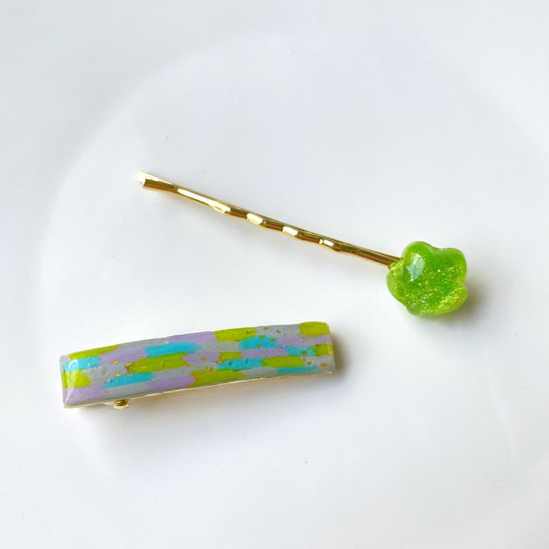 小草地涂鸦发夹 - 发饰 - 树脂 绿色